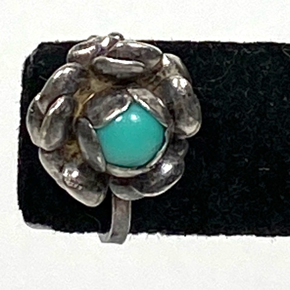 Sterling Silver Earrings Screw Backs Flowers Huggies Blue Insert 3.04g Vintage - Picture 5 of 14